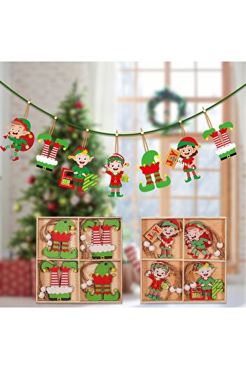 Flippy 12 Wooden Christmas Decorations, Flippy, String for Hanging on the Tree, Multicolor