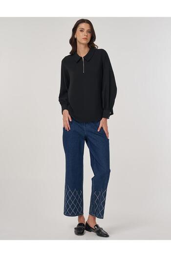 Kayra Polo Neck Blouse Black