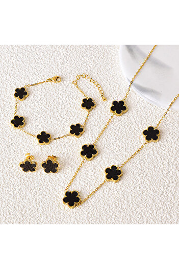 Choice LPS05301B Fashion Five-petal Flower Oil Drip Earrings Necklace Bracelet Set Girls Light Luxury Jewel