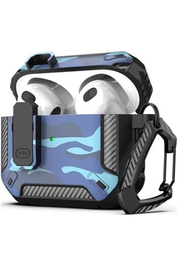 O Ozone AirPods 4 Case Cover (2024) with Secure Lock Clip | Camouflage Design Military Design |Blue