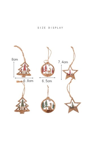 Flippy 6 Wooden Christmas Decorations, Flippy, with String for Hanging on the Tree, Tree, Red