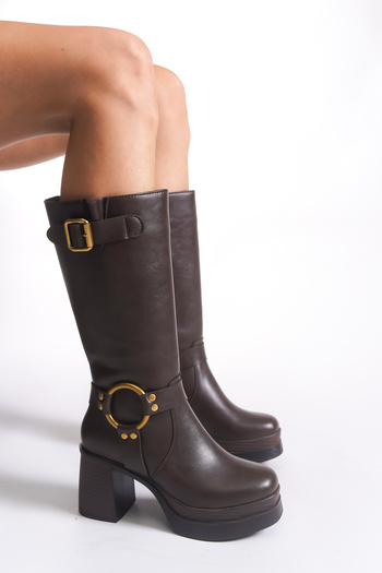 Riccon Iohlartha Women's Buckle Heeled Boots 00121515 Brown Skin