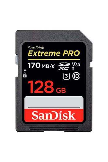 SanDisk بطاقة ذاكرة Extreme PRO SDXC بسرعة تصل إلى 170 ميجابايت/ثانية، UHS-I، الفئة 10، U3، V30 سعة 128 جيجابايت