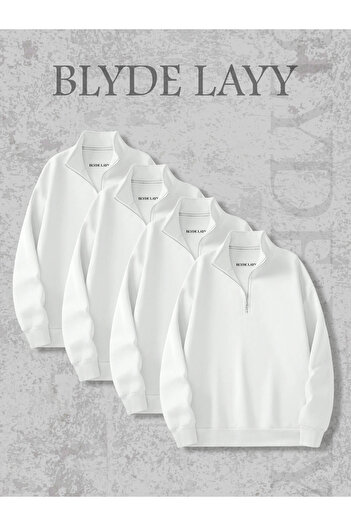 BLYDE LAYY Unisex 3-Piece Oversized Half-Zip White Unprinted Sweatshirt Pack of 4