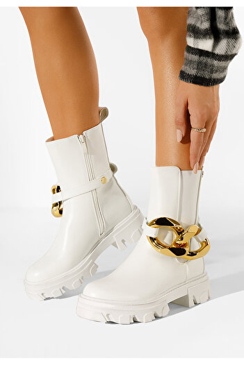 B T Shoes Γυναικεία μποτάκια λευκά Doja