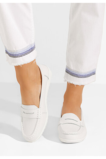 B T Shoes Δερμάτινα μοκασινια γυναικεια Valmera V3 λευκά