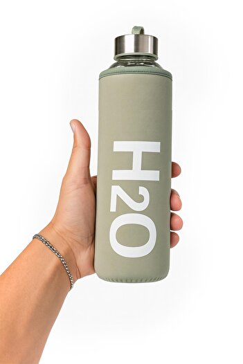 uğurlu dükkan Glass Water Bottle with Leather Case 750 ml Green