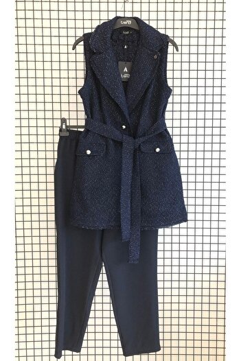 Armine Silver Buttoned Belted Trousers-Vest Set (Slim Fit) Autumn-Winter