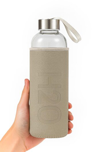 uğurlu dükkan Glass Water Bottle with Leather Case 1 Lt Gray