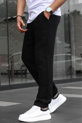 Madmext Dark Black Muslin Fabric Men's Basic Trousers 6507