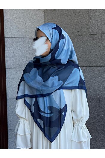 Qalortex Scarf Κασκόλ από βαμβακερό σχέδιο Vera-Ναυτικό μπλε