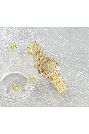 Visale Store Stylish Stone Inlaid Stainless Steel, Luxurious Full Stone Bracelet and Quartz Watch Set