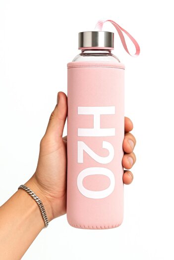 uğurlu dükkan Glass Water Bottle with Leather Case 750 ml Pink