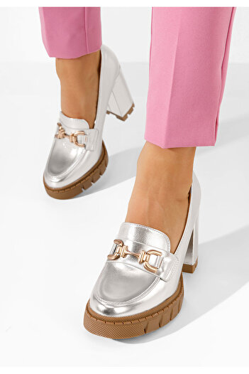 B T Shoes Darla silver heeled loafers