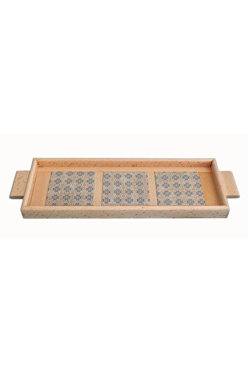 Kumiko Art Wooden tray decorated with 3 tiles, 46x15x3 cm