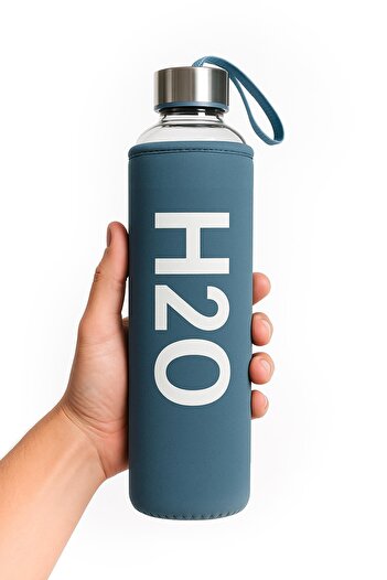 uğurlu dükkan 750 ml blue leather-covered glass bottle