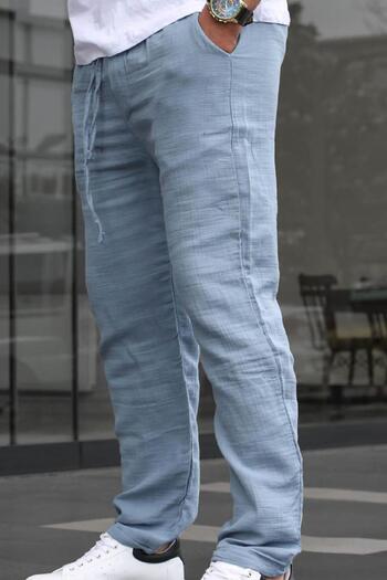 Madmext Light Blue Muslin Fabric Men's Basic Trousers 6507