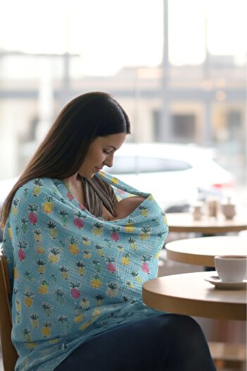 LUCKKA Pineapple | %100 Pamuk 2 Katlı Müslin Balenli Baskılı Emzirme Önlüğü - ZTPINEAPPLE
