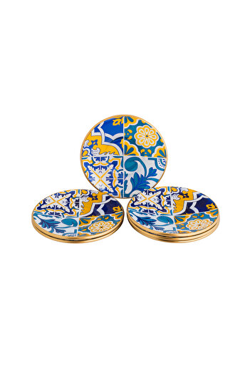 Bosphorus Glass Turkish Glass Tea Saucer Set, 6 Pieces, 12 cm, Modern Colors
