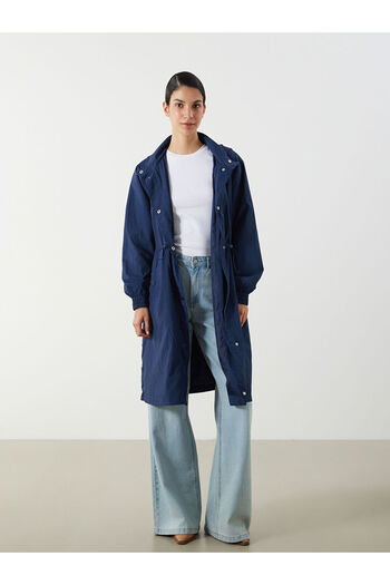 LC Waikiki Navy Blue Women's Hooded Plain Raincoat