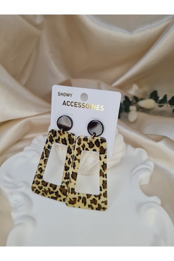 ZEYM COLLECTION Leopard Print Rectangular Acetate Earrings – Lightweight and Stylish Dangle Model, for Everyday and Special Occasions