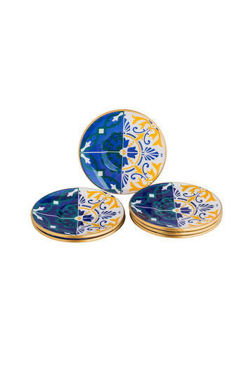 Bosphorus Glass Turkish Glass Tea Saucer Set, 6 Pieces, 12 cm, Modern Colors