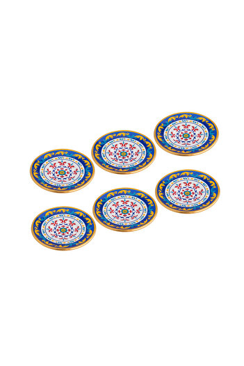 Bosphorus Glass Turkish Glass Tea Saucer Set, 6 Pieces, 12 cm, Modern Colors
