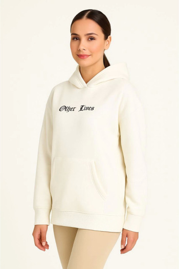 Aymood Three thread hooded front and back printed sweatshirt hoodie - white