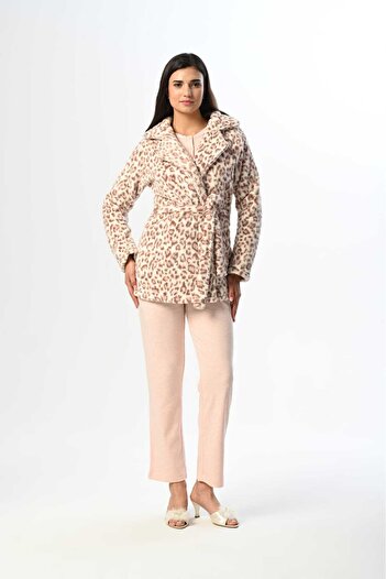 Lohussa Women's Powder Fleece Dressing Gown Patterned Winter Special Design Maternity Maternity Dressing Gown Pajama Set