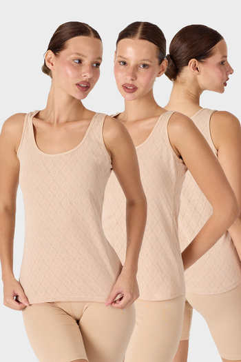 Malabadi Women's Skin Color 3-Piece Thick Strap 100% Cotton Jacquard Undershirt 3m354