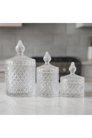 FAIR HOME 3-Piece Crystal Patterned Countertop Jars with Lids - Spice Set