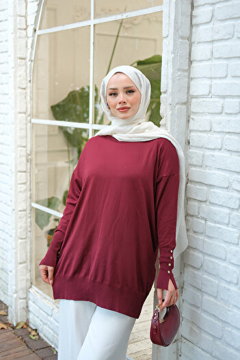 LOCCO Women's Ankle Gold Accessory Detail Tunic Burgundy