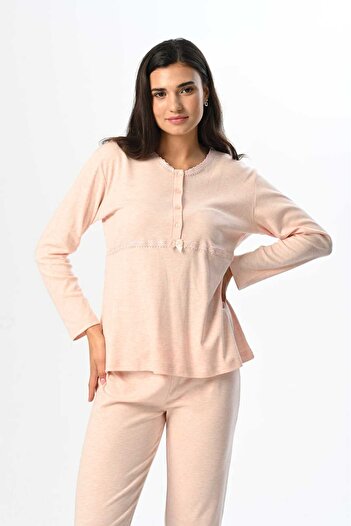 Lohussa Women's Powder Fleece Dressing Gown Patterned Winter Special Design Maternity Maternity Dressing Gown Pajama Set
