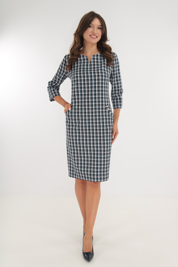 Vanessa Line RO Rochie office cu imprimeu in carouri bleumarin