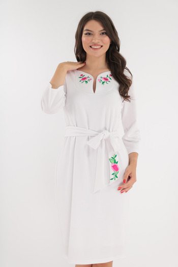 Vanessa Line RO White dress with embroidery and drawstring at the waist