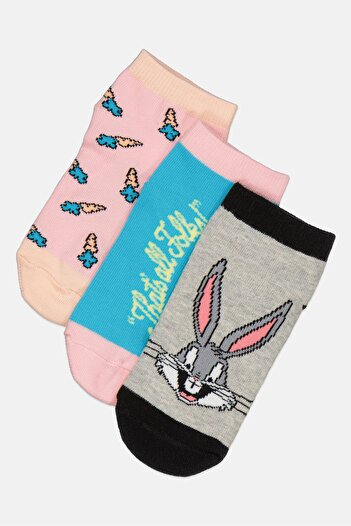 Looney Tunes Kids Girl 3 Pairs Graphic Pattern Ankle Socks, Multicolor