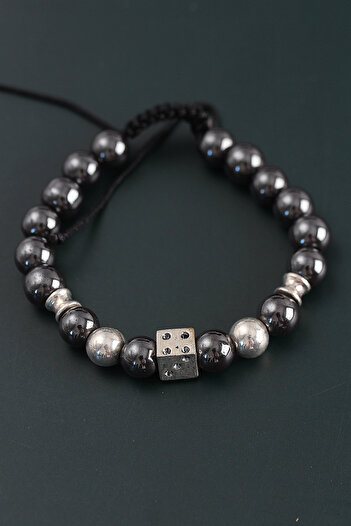 callerrons accessories Natural Stone Dice Model Silver and Smoked Color Elevator Men's Bracelet - Ebj250902W37681