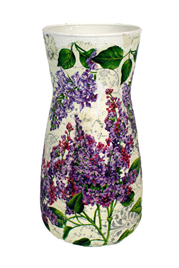 Kumiko Art Vase decorated with lilac, 10x10x20 cm