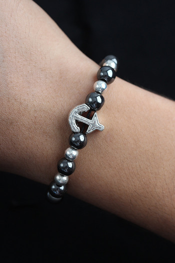 callerrons accessories Natural Stone Anchor Model Silver and Smoked Color Men's Bracelet with Elevator - Ebj250902W37684