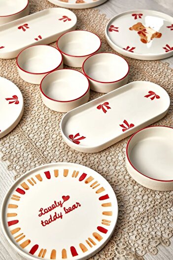 Kitchen Life 14 Piece 6-Person Teddy Bear Stackable Breakfast Set - Breakfast Set (Special for Valentine's Day)