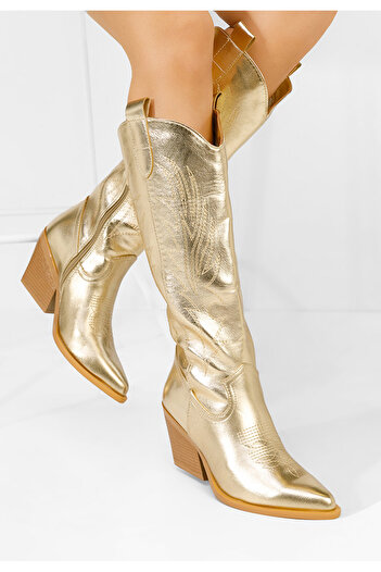 B T Shoes Καουμπόικες Μπότες Celina χρυσα