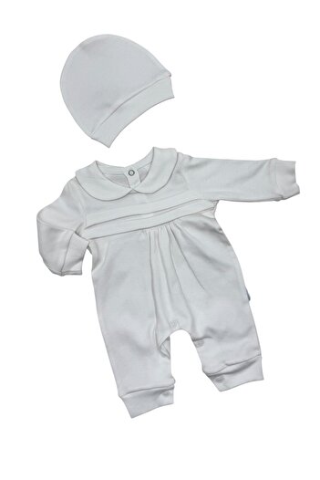 Baby day Two-piece white cotton newborn jumpsuit with hat - classic design