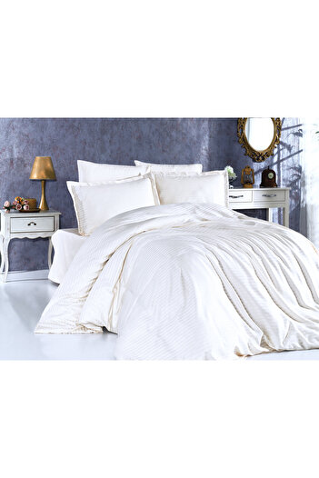 Mert Collection Çarşı Single 100% Cotton Satin Luxury Elastic Striped Duvet Cover Set