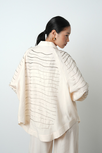 Orfeo Negro Women's Oversize Cut Kimono with Horizontal Stone Embroidery on the Back and Sleeves
