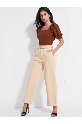 hazelin Women's Brown Square Neck Knitted Blouse Hzl22W-Bd104091