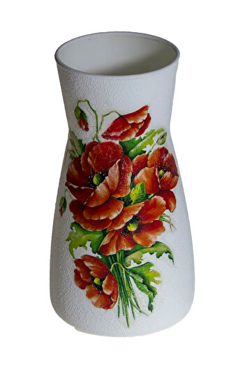 Kumiko Art Vase decorated with poppies, 10x10x20 cm