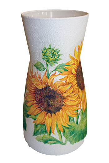 Kumiko Art Vase decorated with sunflowers, 10x10x20 cm