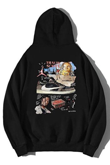 BRZ COLLECTION Unisex Oversize Look Mom I Can Fly Travis Scott Astroworld Φούτερ με κουκούλα μαύρο