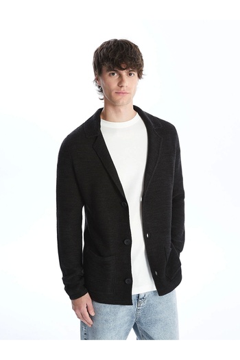 LC Waikiki Xside Black Slim Fit Shawl Collar Men's Knitwear Cardigan