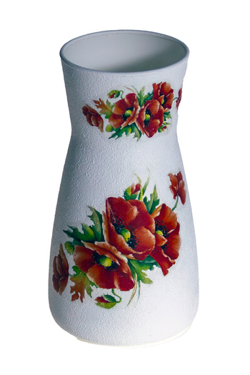 Kumiko Art Vase decorated with poppies, 10x10x20 cm